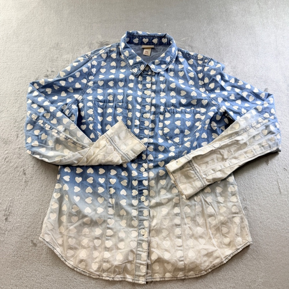 Mossimo Supply Co Blue Heart Print Ombre Denim Shirt Women's Medium
